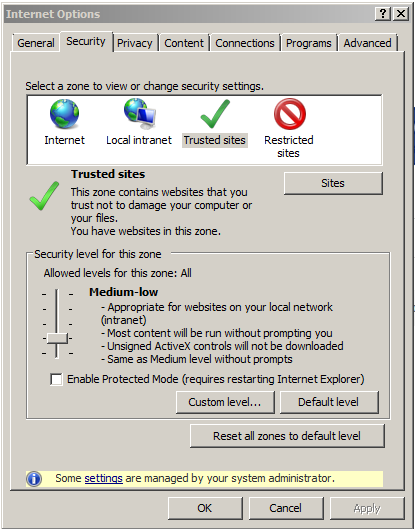 Internet Options Trusted Sites modal