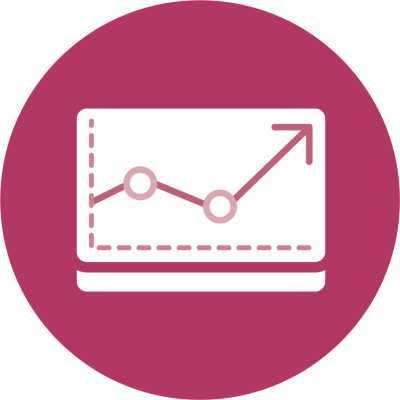 maroon circle icon with a data graph on it