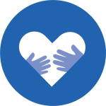 hands hugging heart blue circle icon
