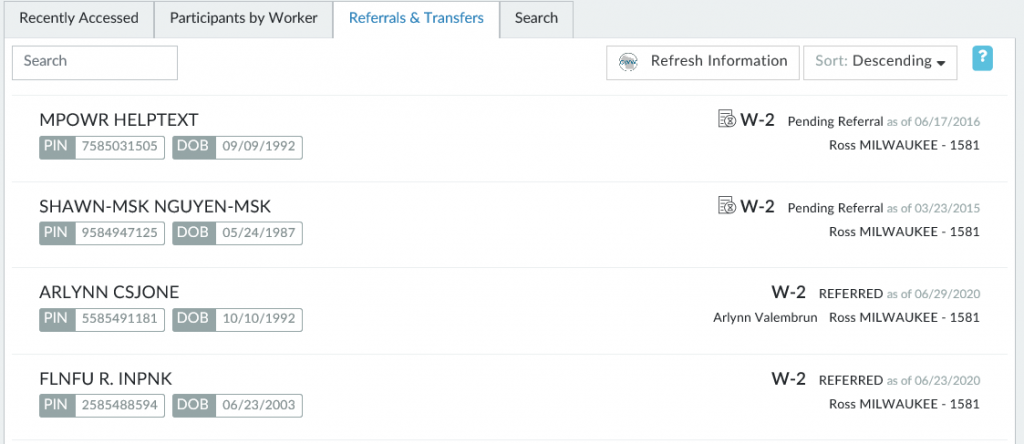 Referrals and Transfers Tab