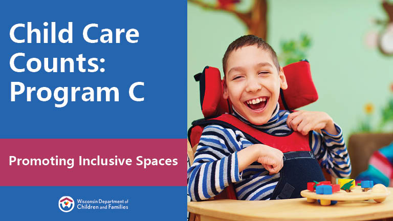 Child Care Counts Stabilization Payment Program Round 2: Program C social media image of cheerful boy with disability
