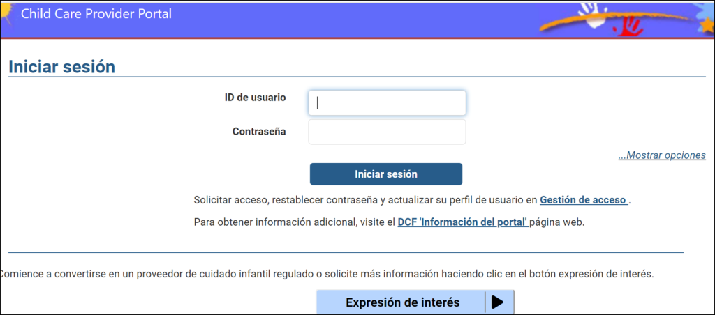 Spanish Child Care Provider Portal Login Screenshot