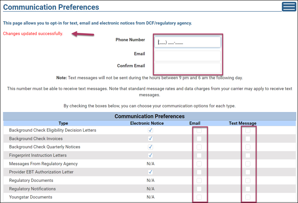 Provider Portal Communication Preferences Screen with Opt-Out