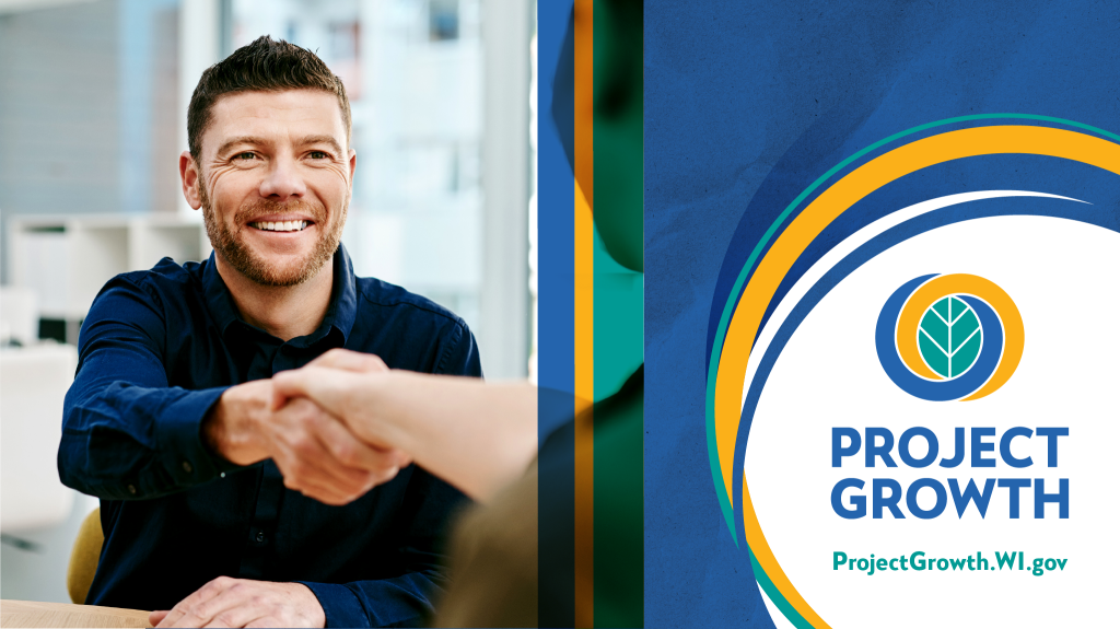 man shaking a hand with the project growth logo on the bottom right corner