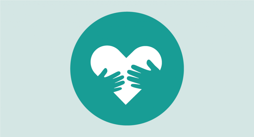 Green heart and hands icon