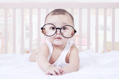baby wearing glasses