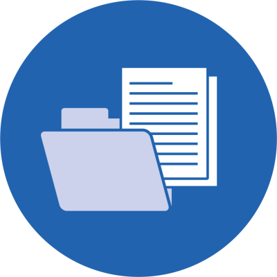 Blue folder and document icon