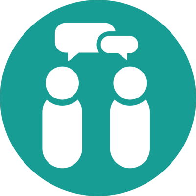 green icon with graphic of two people talking