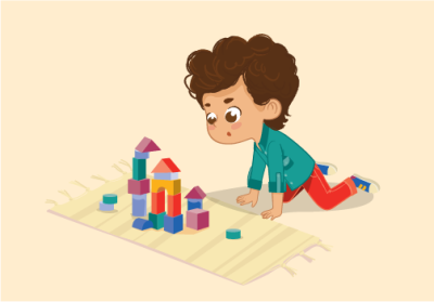 cartoon image of child playing with blocks