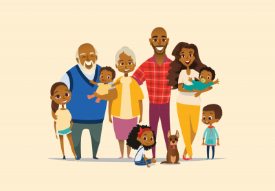 cartoon illustration of large family
