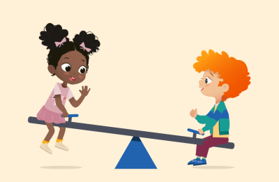 cartoon image of two children on a teeter totter