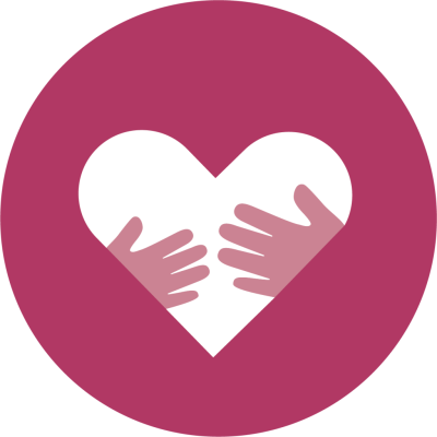 maroon hand in heart icon