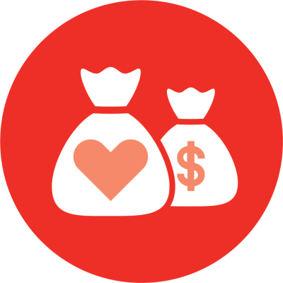 red money bag or grant icon