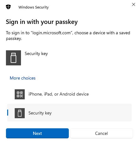Windows security sign in with your passkey page