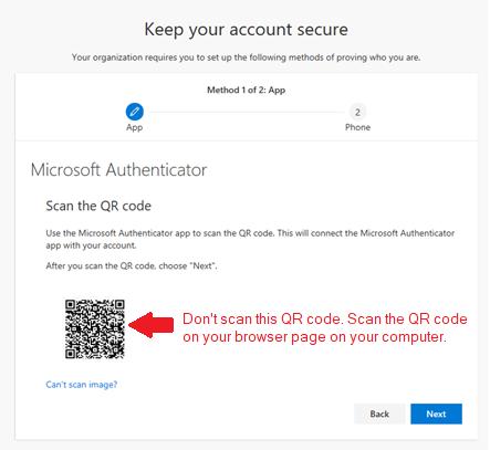 Scan the QR code shown in your browser page on your computer, not the one displayed here
