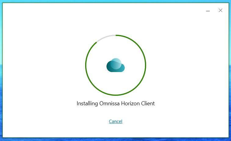 A green loading circle around a cloud and the text "Installing Omnissa Horizon Client"