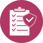 Maroon colored icon that looks like a clipboard with a checklist on it