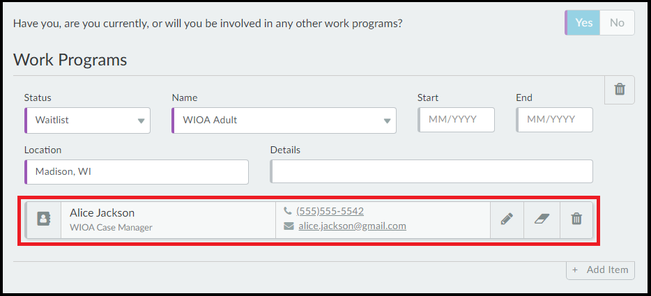 Embedded contact on Work Programs page