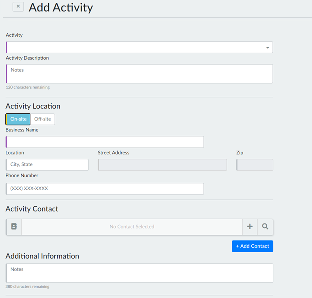add activity page