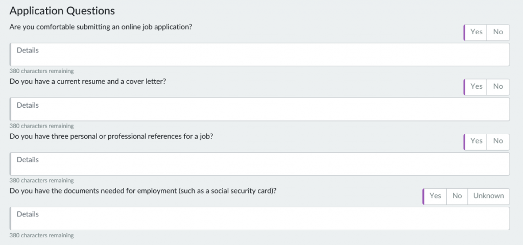 Job Readiness application questions