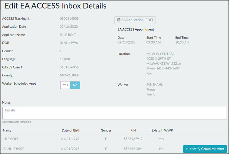 edit EA access inbox details