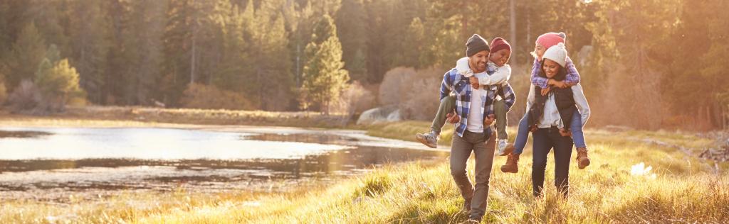 Family walking in a fall scene