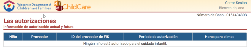 Spanish Authorization Screenshot in the Parent Portal