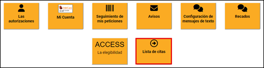 Screenshot of all portal buttons with Appointment List button highlighted