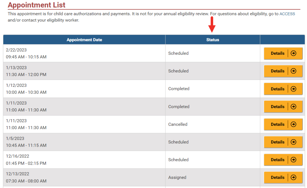 Appointment List Example Screenshot