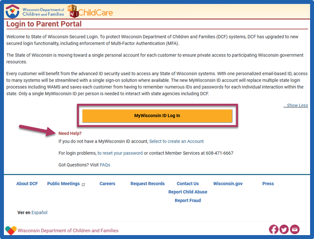 Parent Portal Welcome Page screenshot