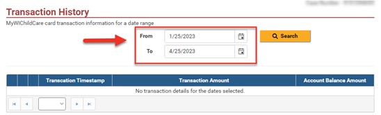 Transaction History with Dates Screenshot