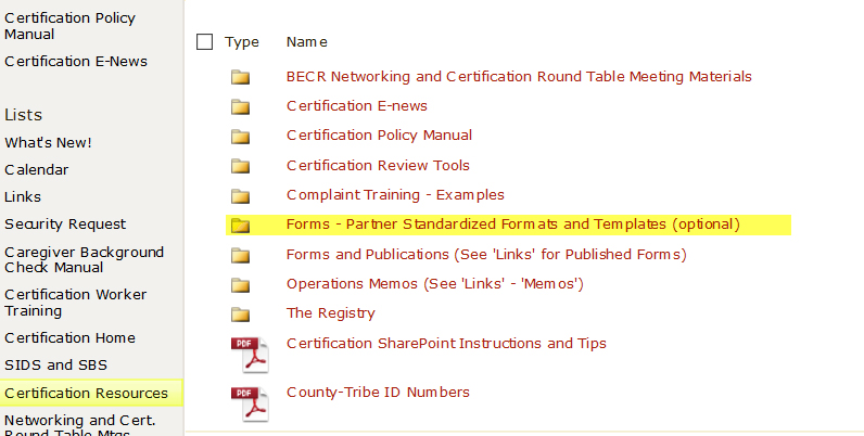 Certification SharePoint Site Screenshot