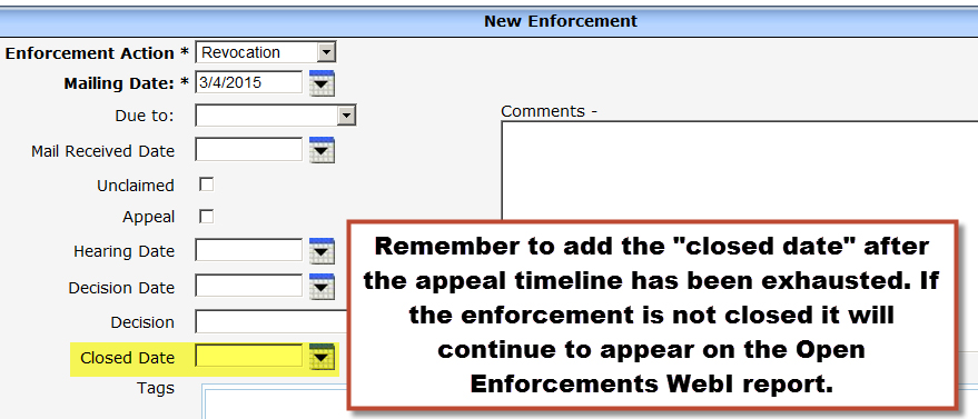 New Enforcement - Revocation Screenshot