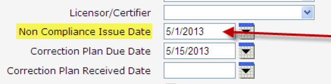 WISCCRS Noncompliance Issue Date Screenshot