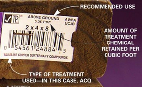 Image of treated lumber tag indicating amount of treatment chemical